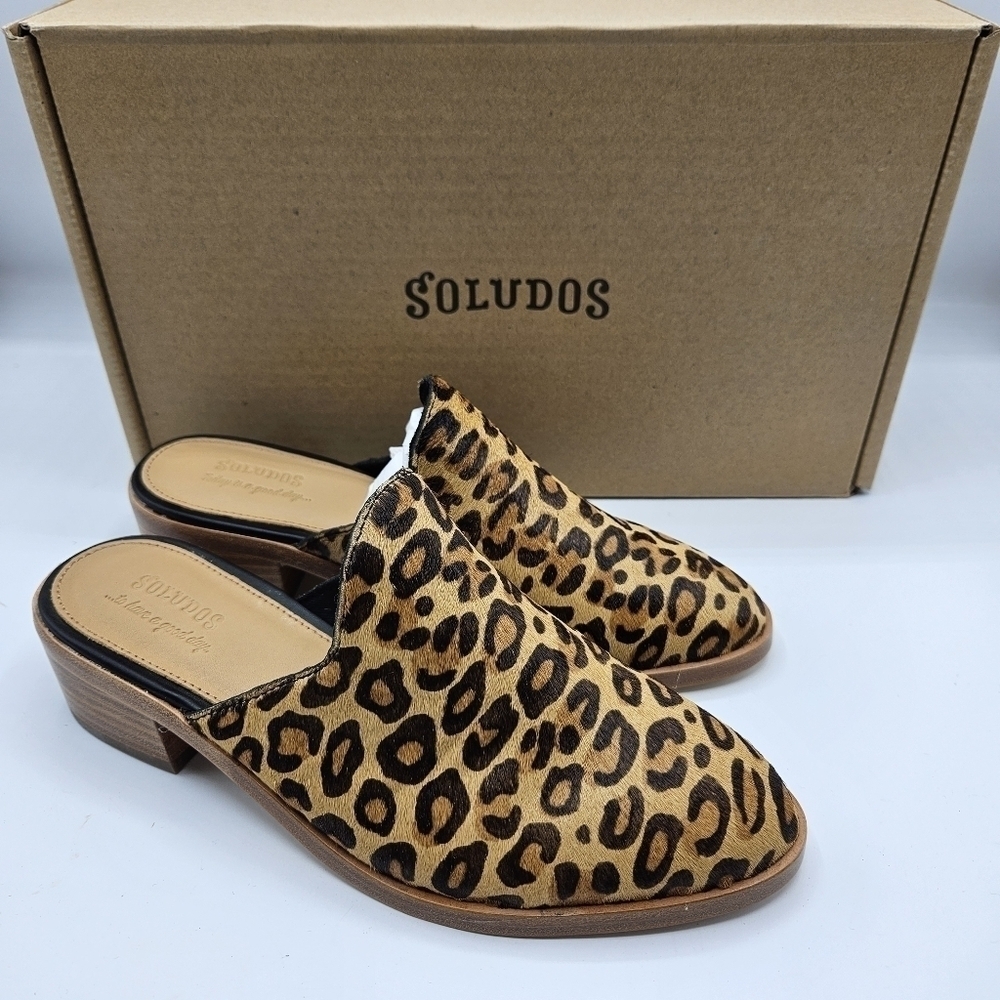 NWB Soludos Venetian Mule calf hair leopard size 5.5